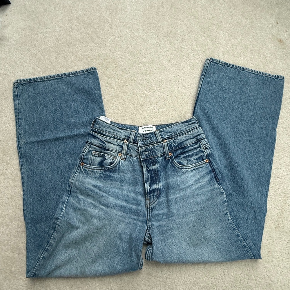 Reformation Cary Double Waistband High Rise Slouchy Wide Leg Jeans Rainy Sz 26 - Picture 6 of 8
